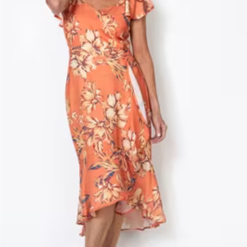 Orange Pink Asymmetrical Wrap Sundress